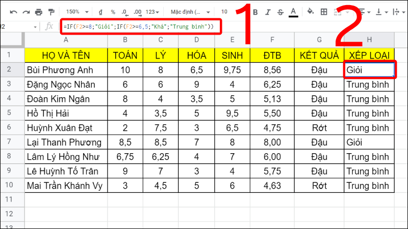 H&igrave;nh minh họa cho h&agrave;m IF trong Google Sheet nhiều điều kiện